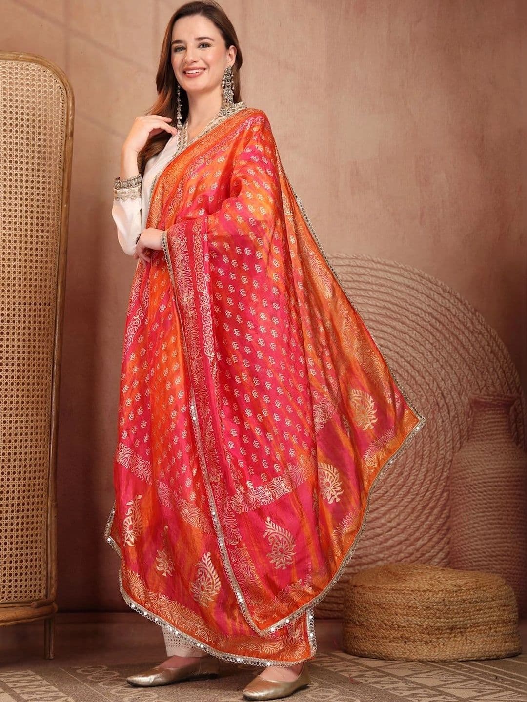 Clora Creation Ethnic Motifs Woven Design Dupatta with Mirror Work thumbnail 2