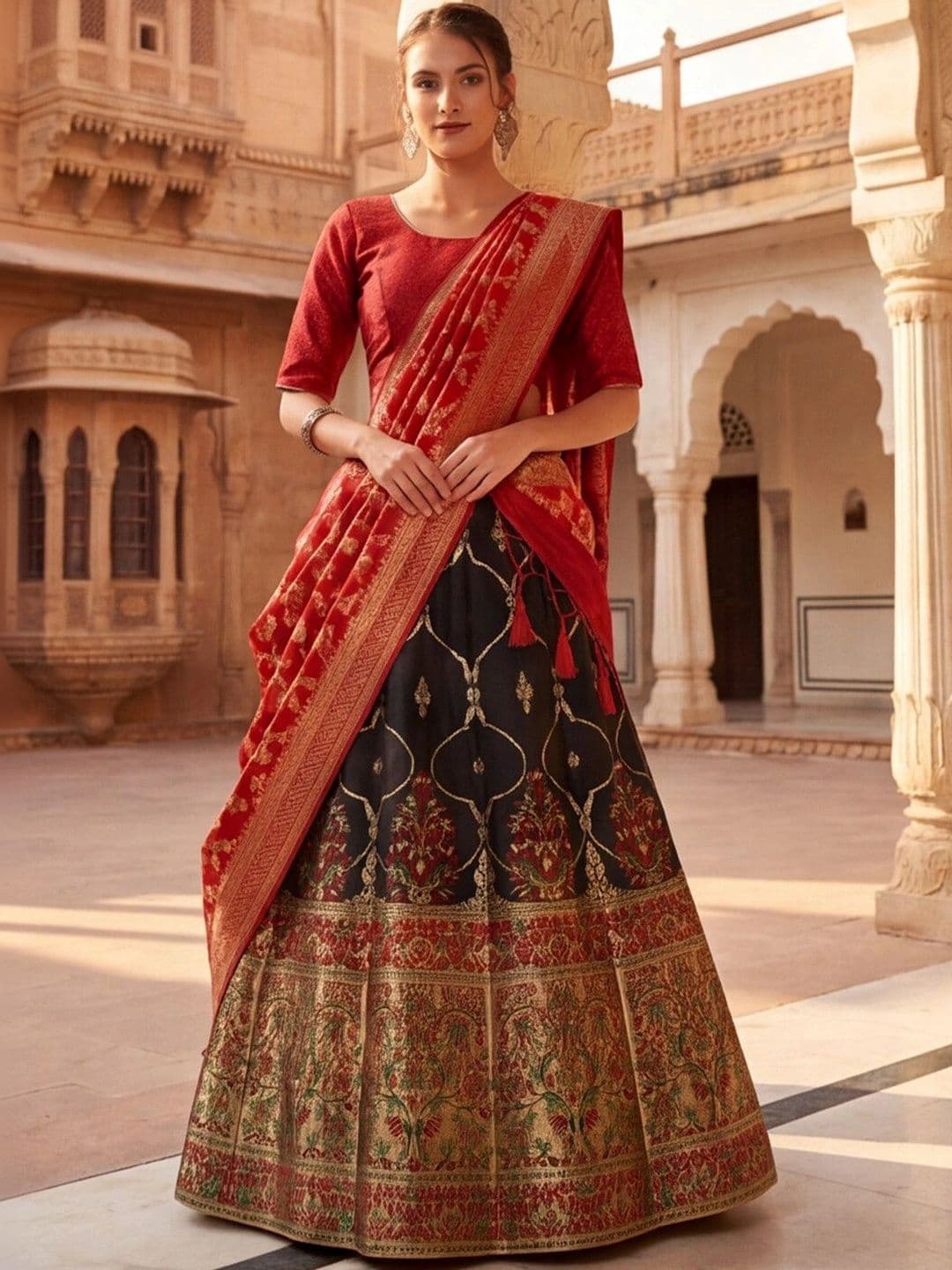 Mitera Embellished Semi-Stitched Lehenga & Unstitched Blouse With Dupatta thumbnail 3