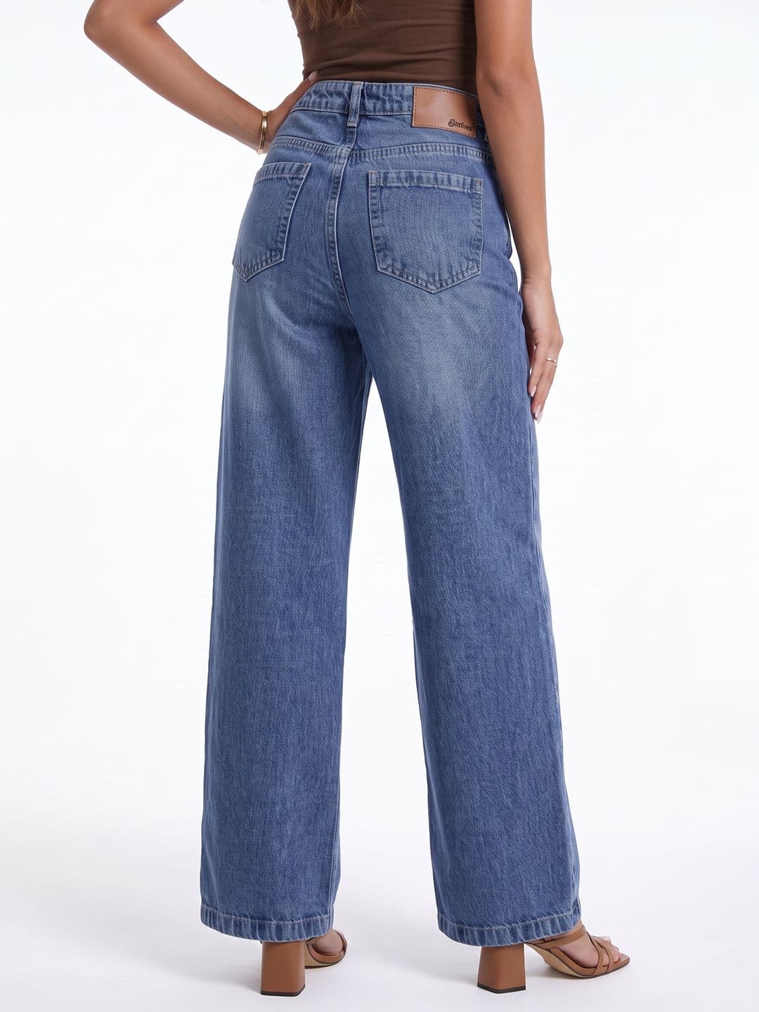 glitchez Women Baggy Wide Leg Mid-Rise Light Fade Jeans thumbnail 3