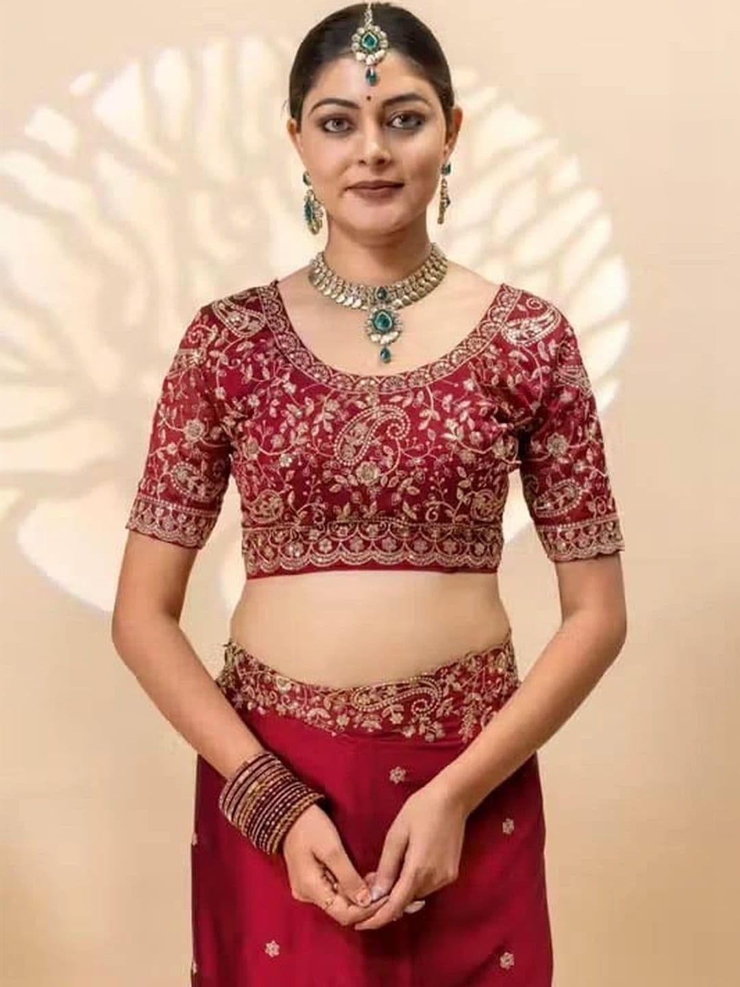 kantuba Floral Embroidered Satin Banarasi Saree - view 1
