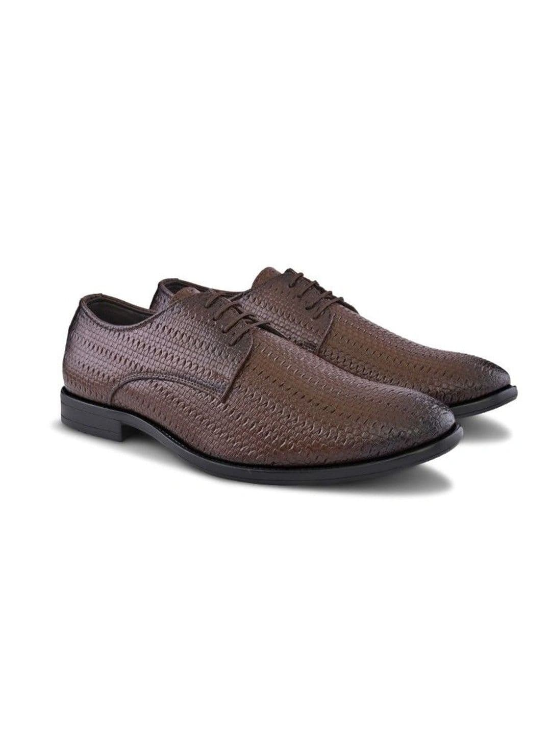 House of Pataudi Men Textured Pointed Toe Lace-Ups Derbys Formal Shoes thumbnail 2