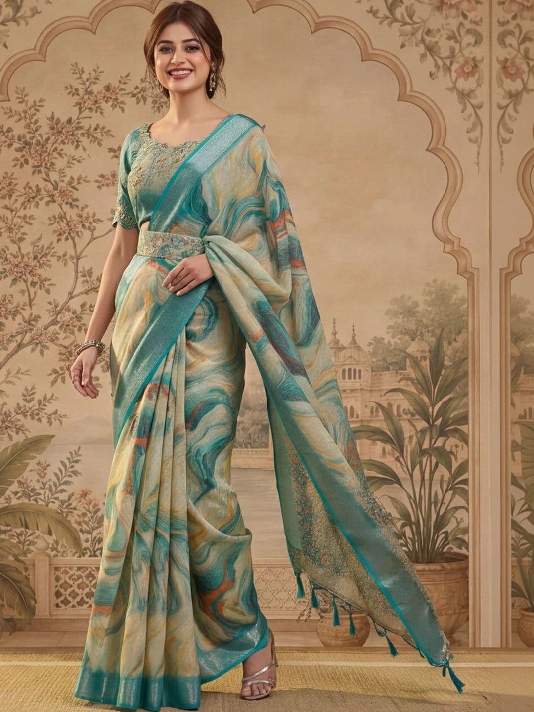 Jaipur Kurti Zari Silk Cotton Fusion Saree - view 1
