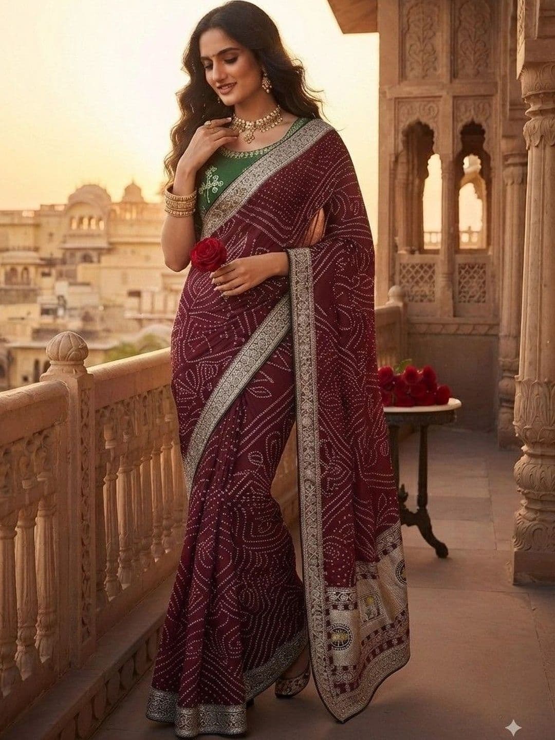 SmileyFashion Bandhani Embroidered Art Silk Designer Saree thumbnail 5