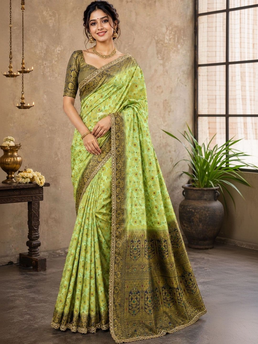 VILLE FASHION VILLE women FASHION Woven Design Zari Art Silk Kanjeevaram Saree - view 1