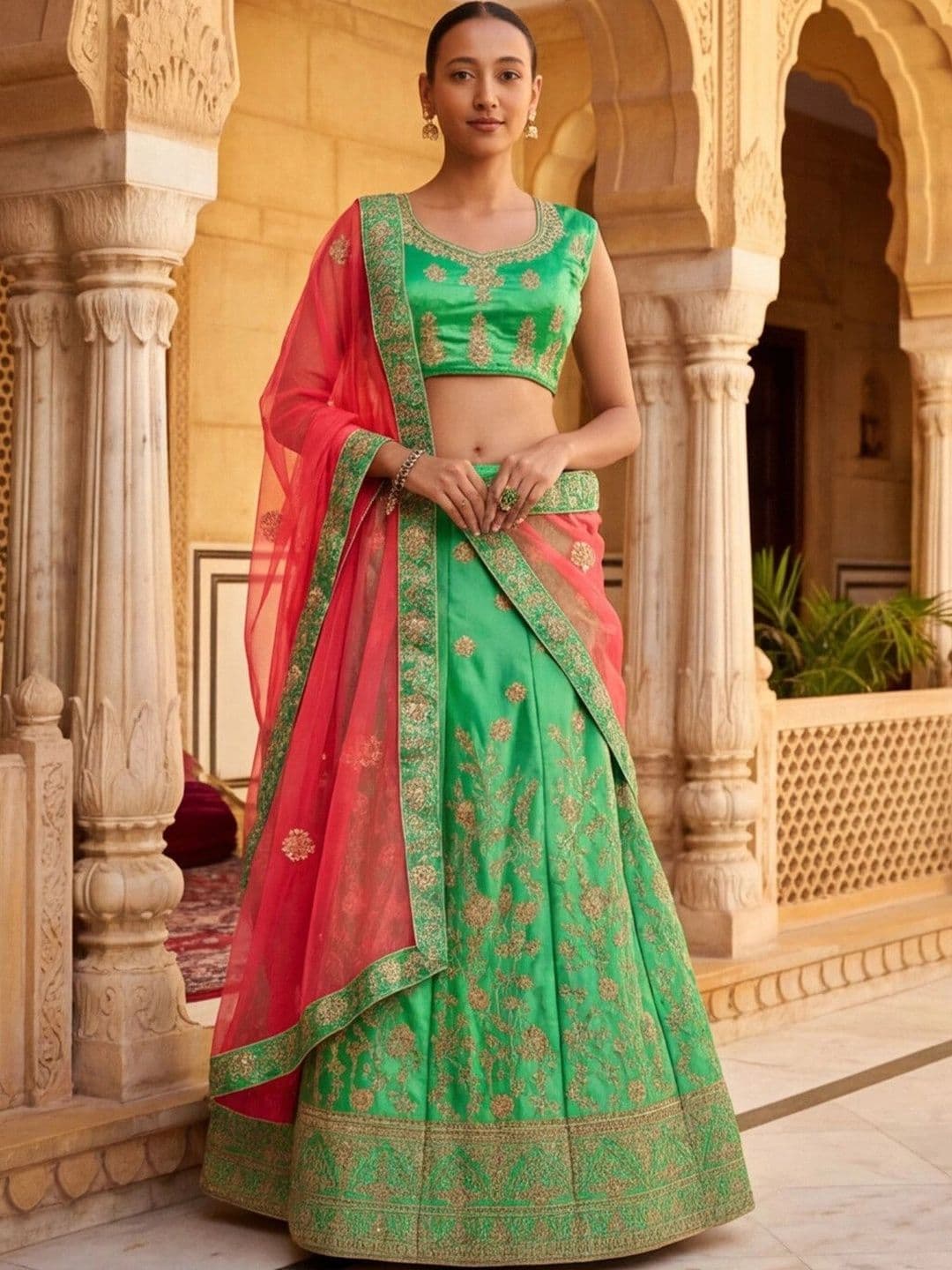 Anouk Rustic Embroidered Semi-Stitched Lehenga & Unstitched Blouse With Dupatta - view 1