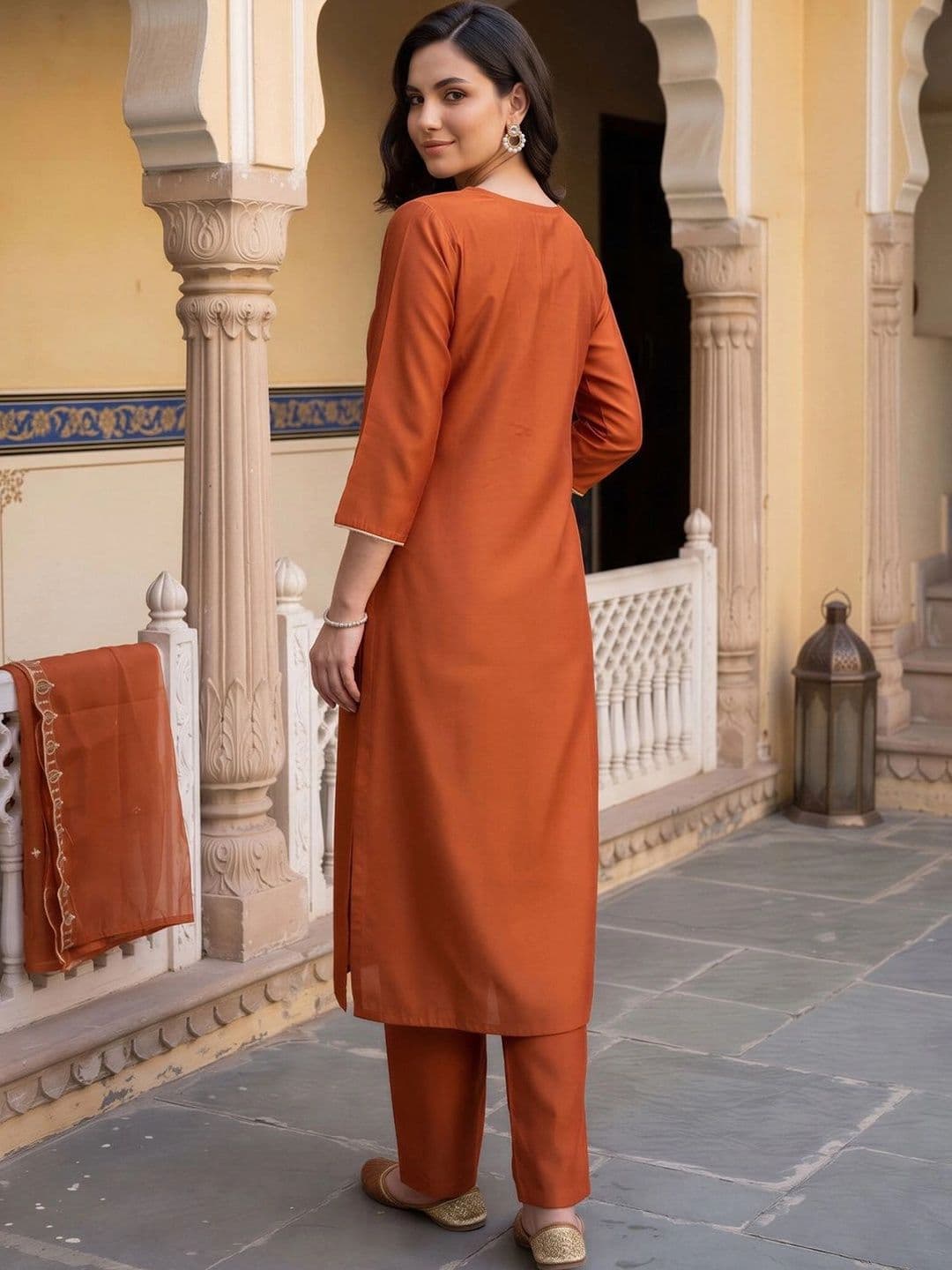 Indo Era Women Ethnic Motifs Embroidered Regular Thread Work Kurta with Trousers & With Dupatta thumbnail 2