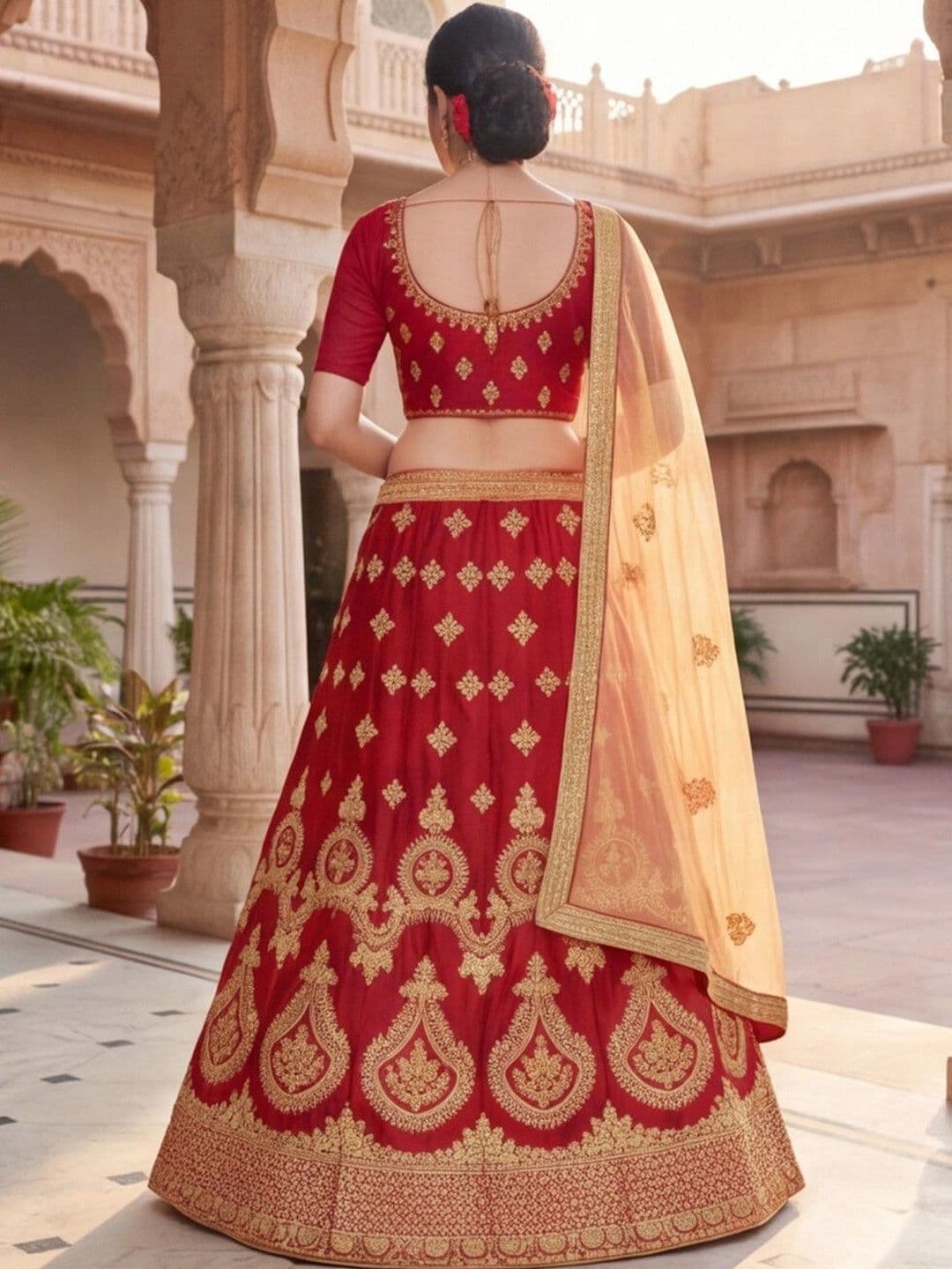 Anouk Rustic Embroidered Semi-Stitched Lehenga & Unstitched Blouse With Dupatta thumbnail 7