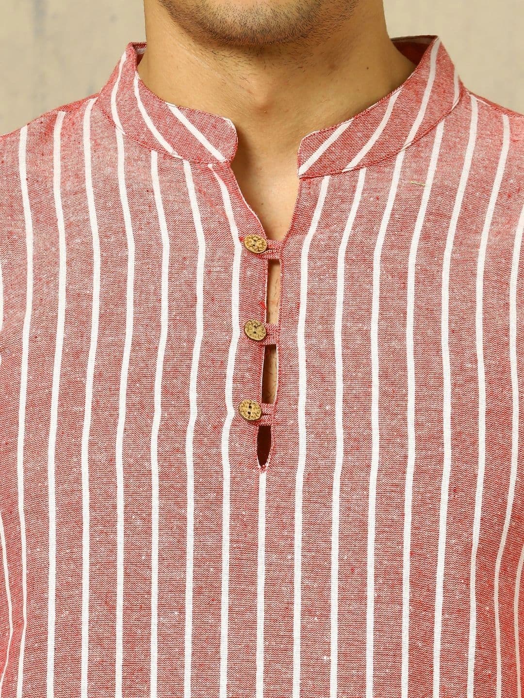 Anouk Woven Design Striped Cotton Handloom Mandarin Collar Short Kurta thumbnail 7