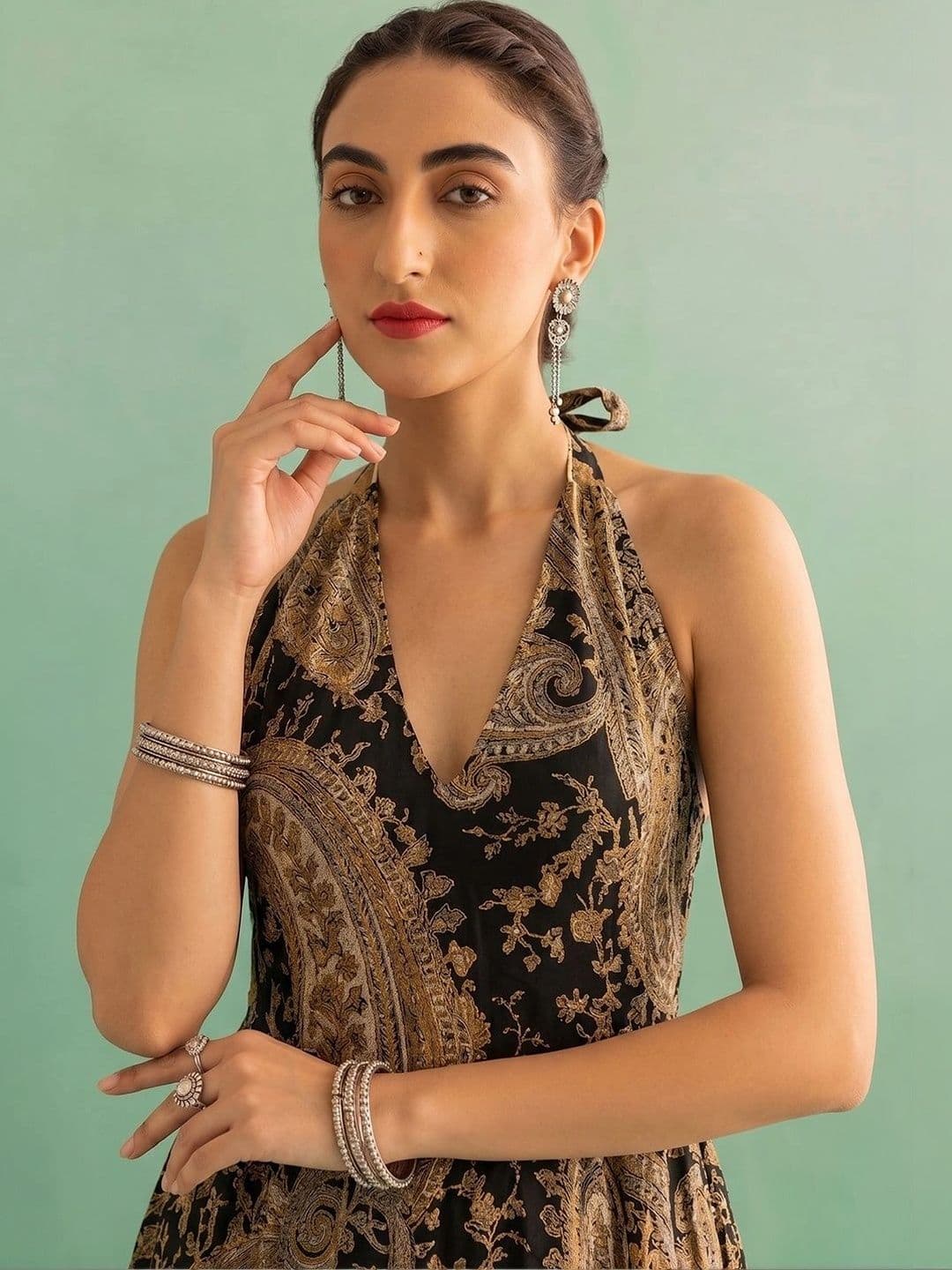 AADVIKA Print Halter Neck Maxi Dress thumbnail 5
