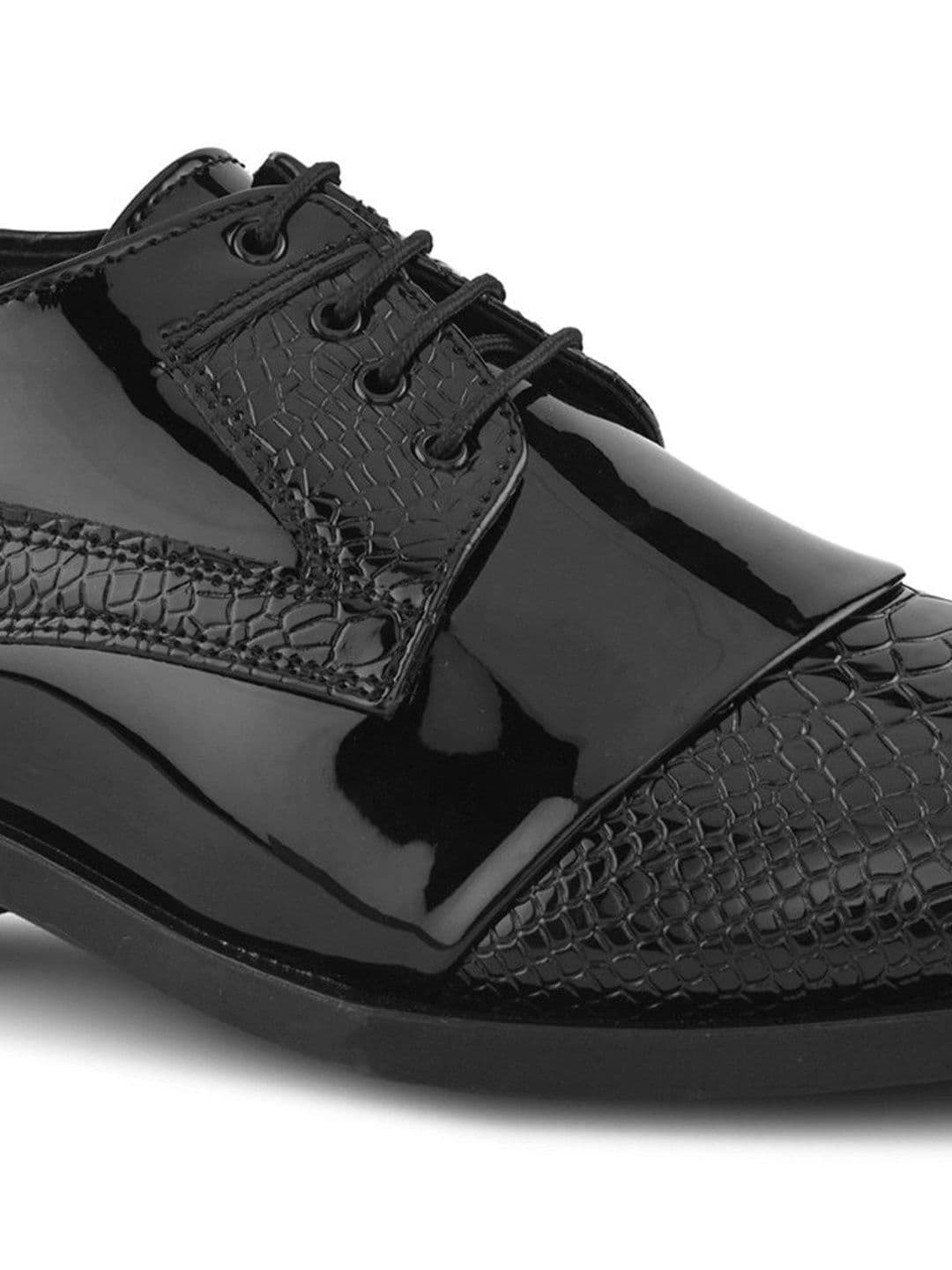 House of Pataudi Men Textured Synthetic Patent Square Toe Lace-Ups Derbys Formal Shoes thumbnail 5