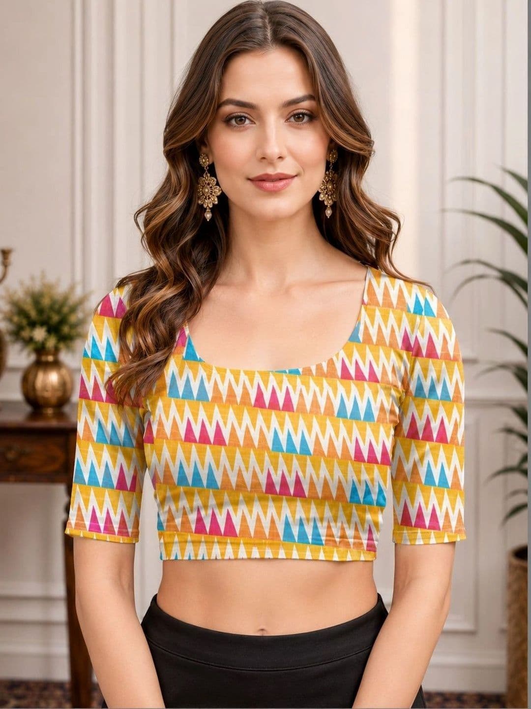 V3 FASHION STUDIO Checked Zari Linen Blend Handloom Block Print Saree thumbnail 5