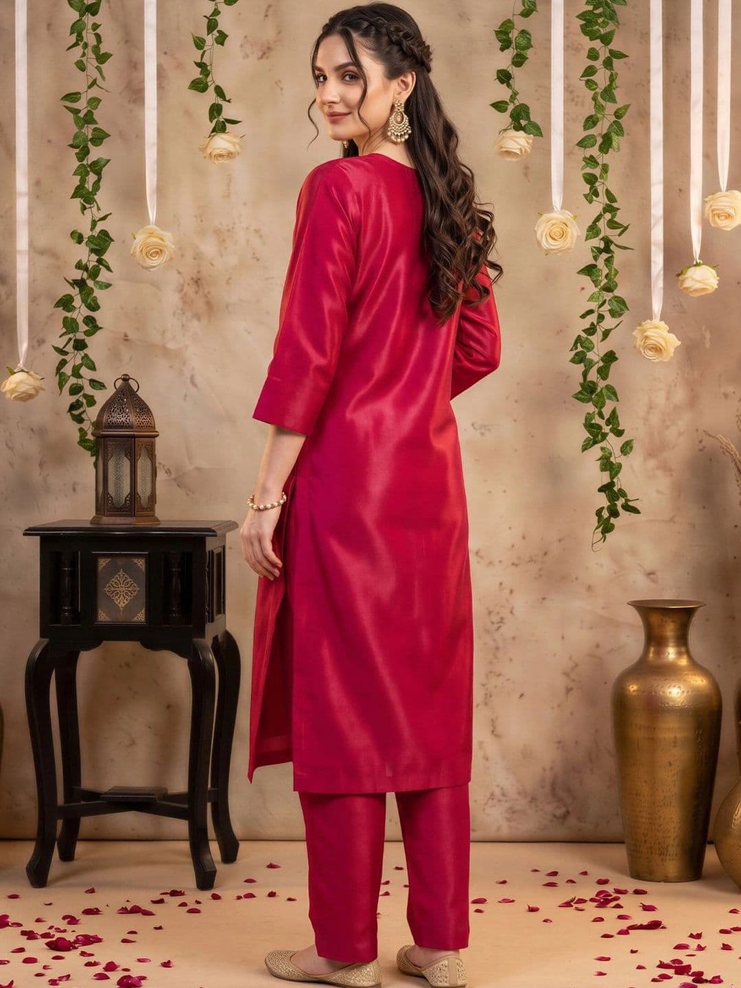Indo Era Women Ethnic Motifs Embroidered Regular Thread Work Kurta with Trousers & With Dupatta thumbnail 4