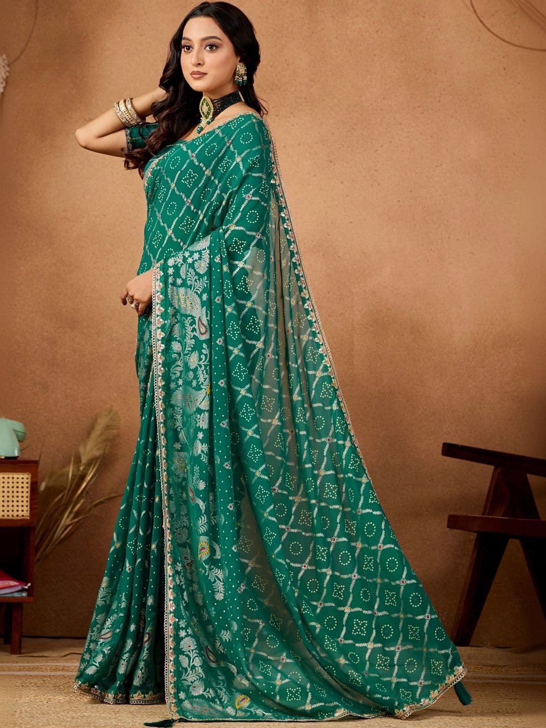 all about you Bandhani Gotta Patti Poly Georgette Designer Bandhani Saree thumbnail 6
