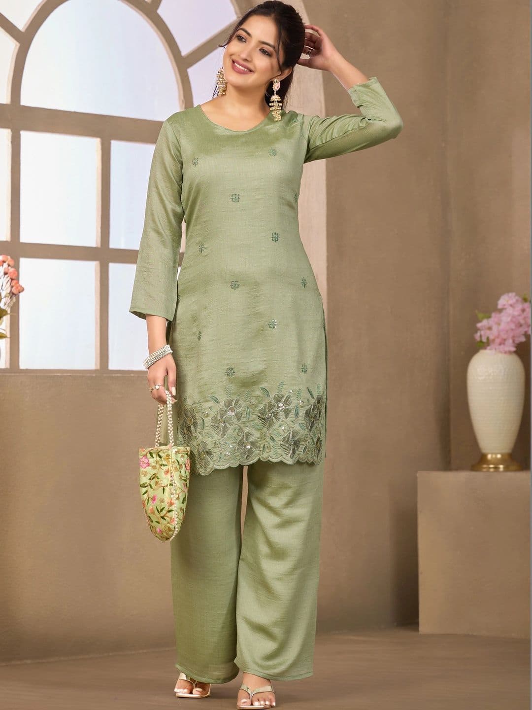 Sangria Embellished Tunic with Palazzos - view 1