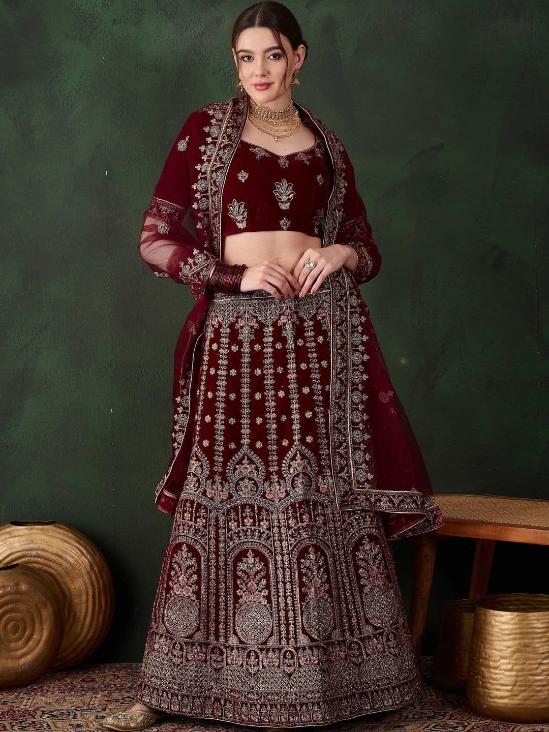 Mitera Embroidered Semi-Stitched Lehenga & Unstitched Blouse With Dupatta thumbnail 2