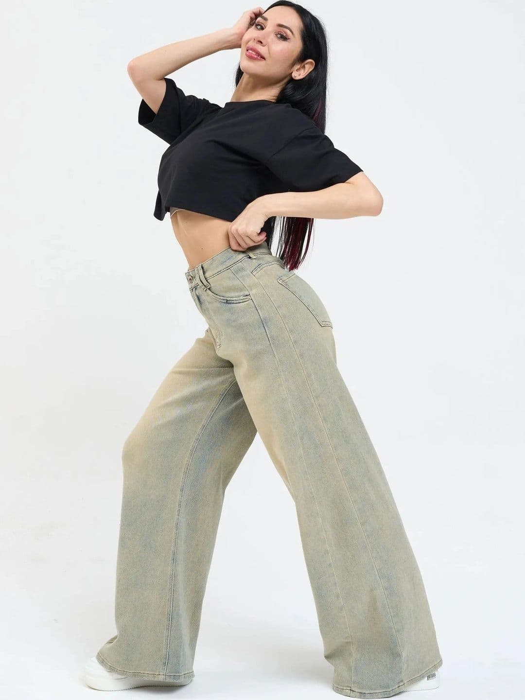 AAV2 Women Wide Leg High-Rise Light Fade Stretchable Jeans thumbnail 2