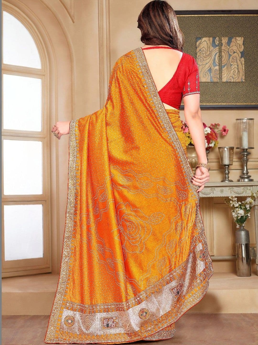 SmileyFashion Embellished Embroidered Art Silk Designer Saree thumbnail 2