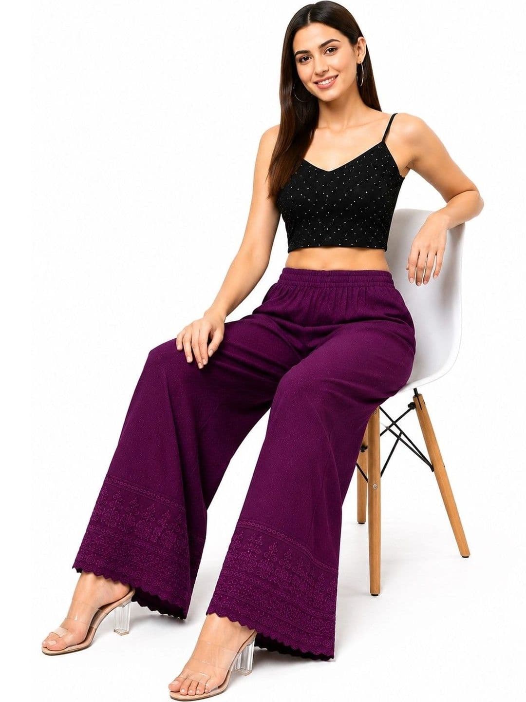 Threadbloom Women Embroidered Knitted Ethnic Palazzos - view 1