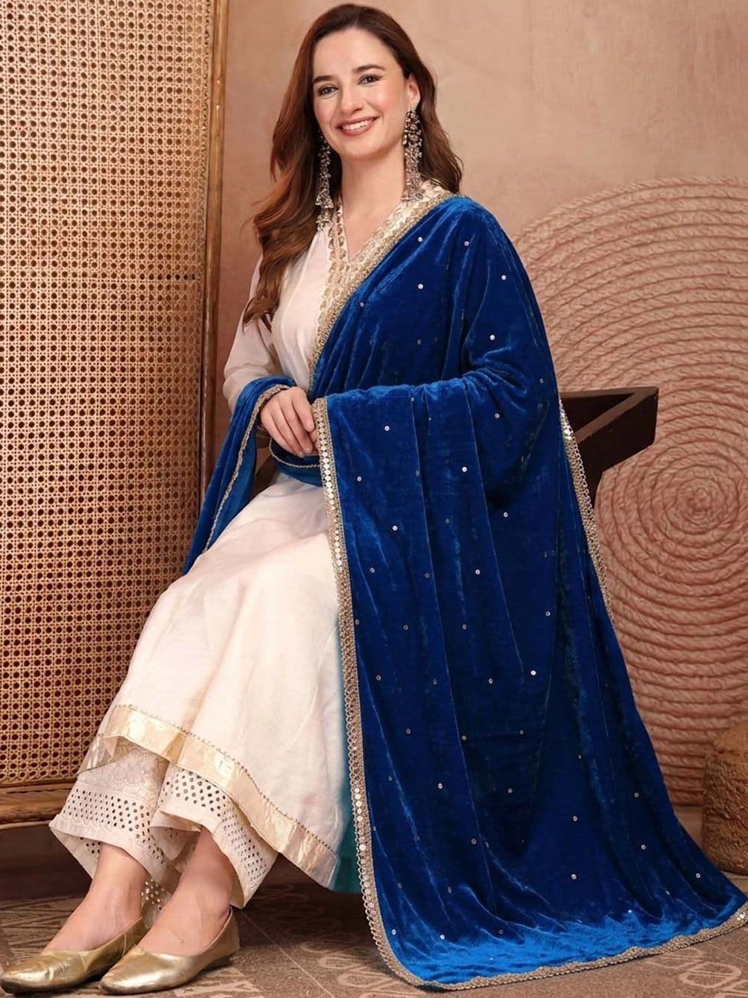 Clora Creation Women Velvet Mirror Work Dupatta thumbnail 4