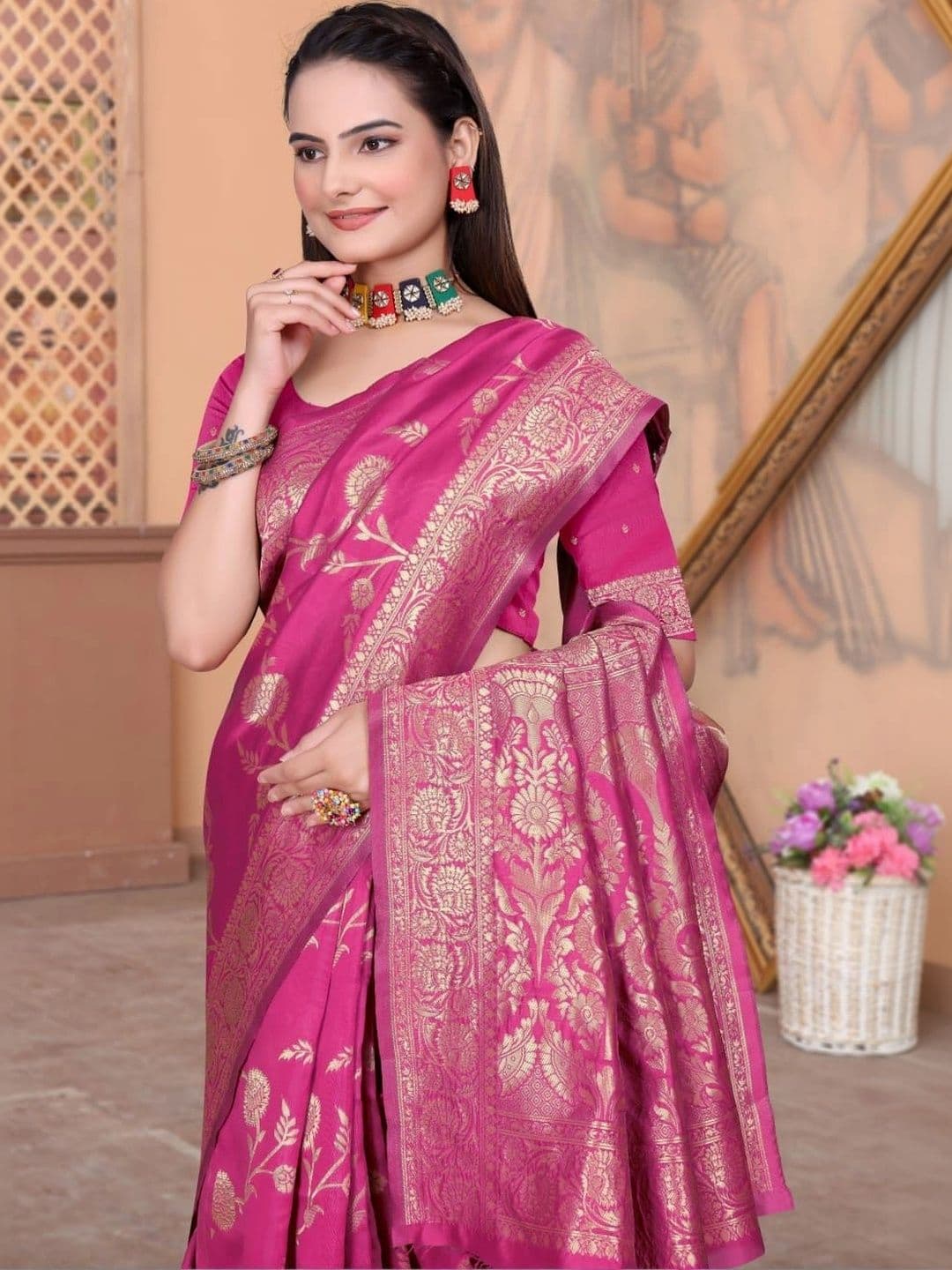 revika Floral Zari Art Silk Designer Kanjeevaram Saree thumbnail 6