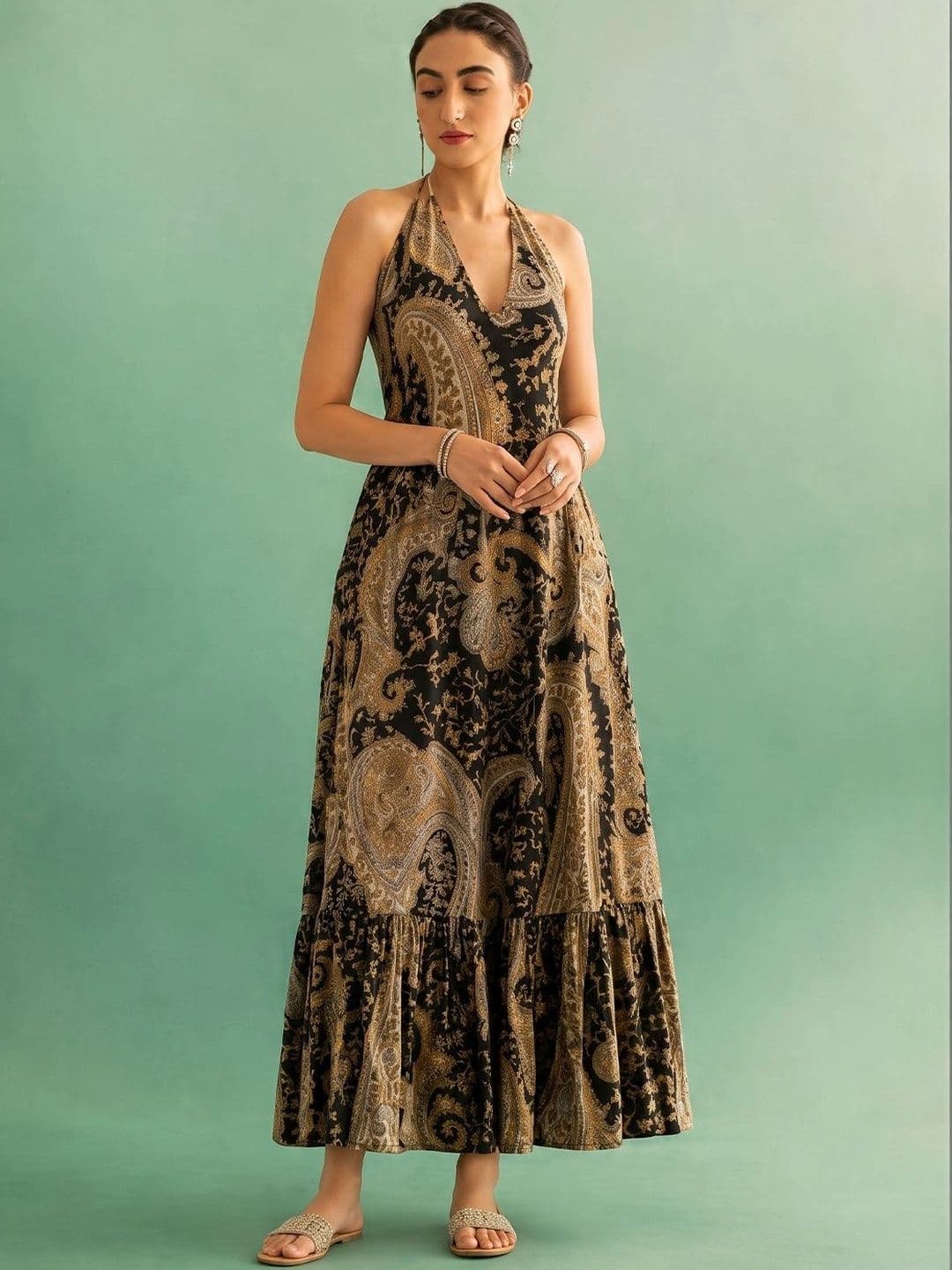 AADVIKA Print Halter Neck Maxi Dress - view 1