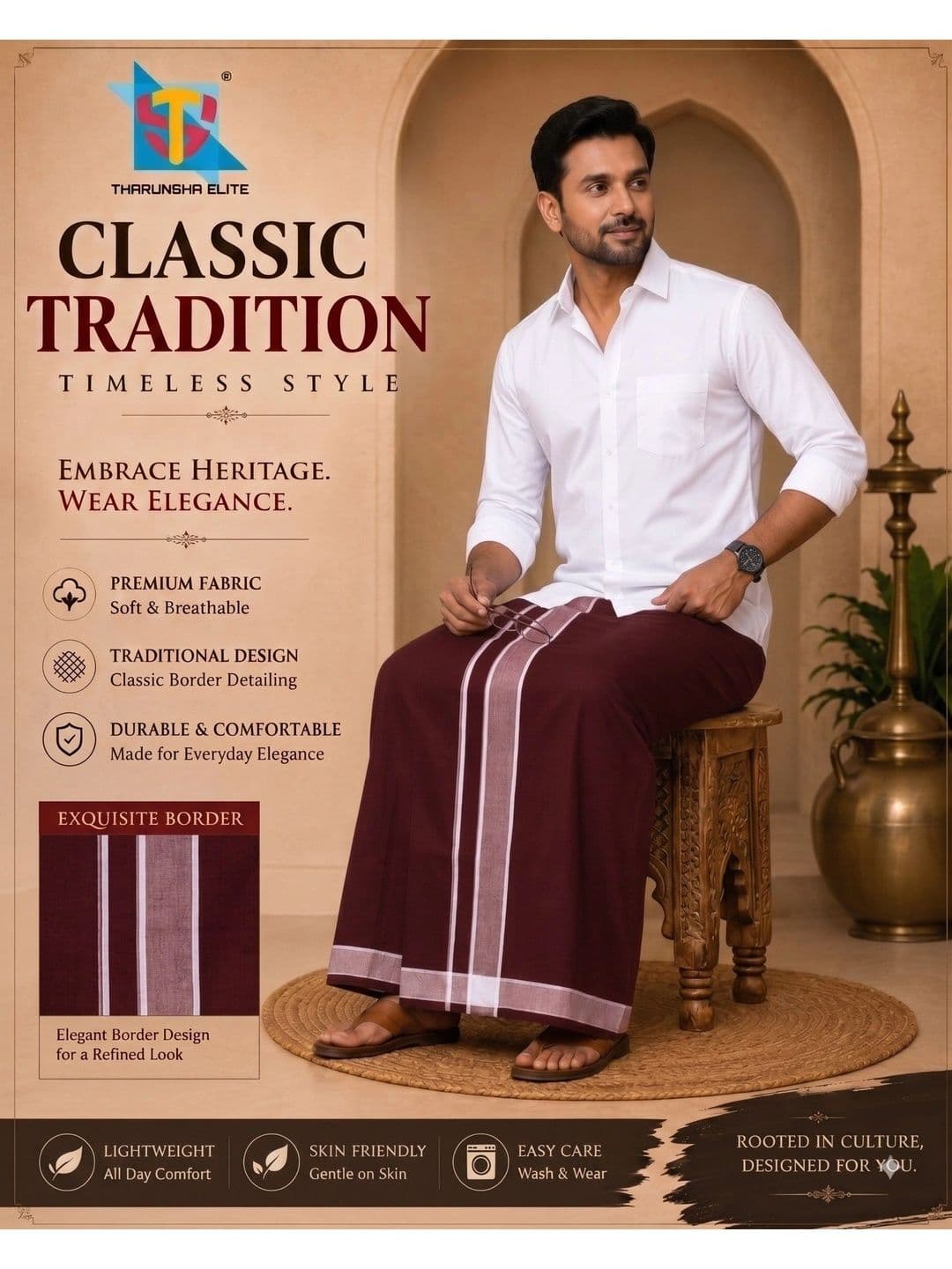 Tharunsha Elite Men Striped Cotton Dhoti Dhotis thumbnail 2