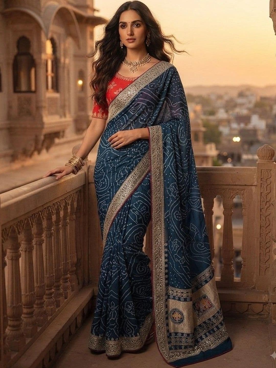 SmileyFashion Bandhani Embroidered Art Silk Designer Saree thumbnail 5