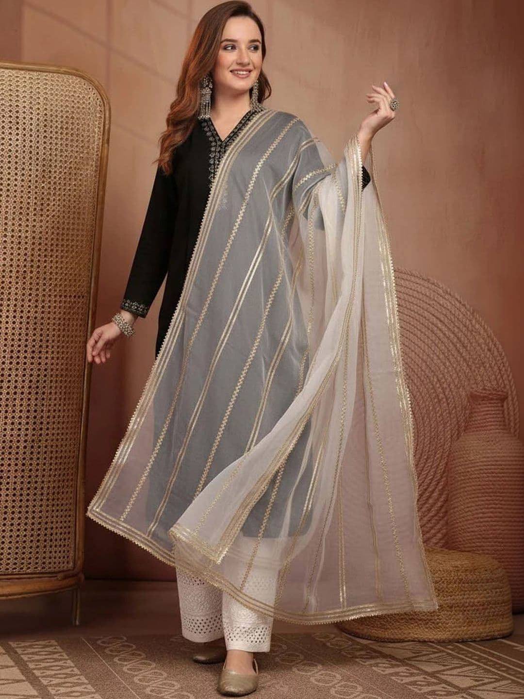 Clora Creation Striped Organza Dupatta thumbnail 3