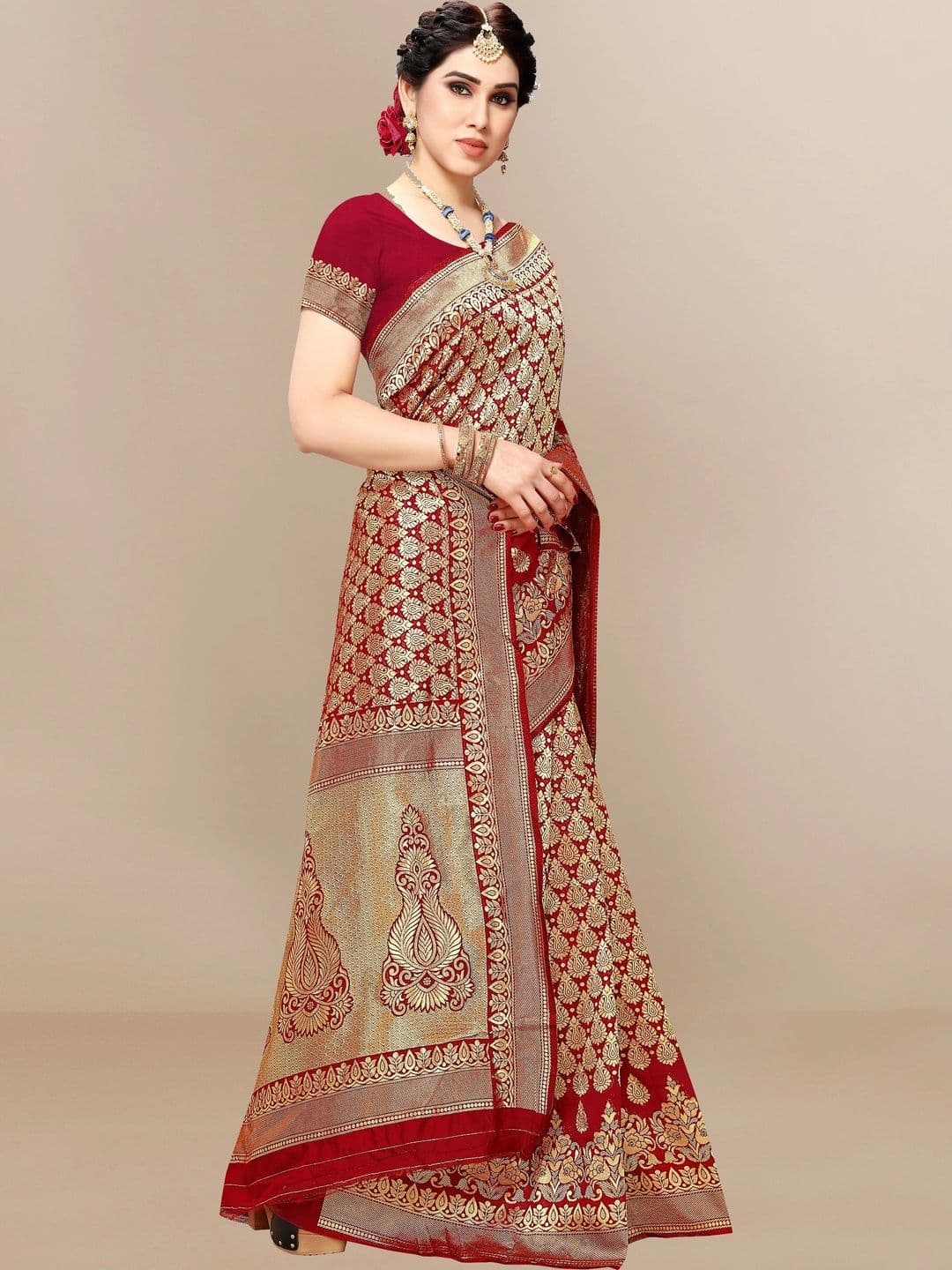 Sangria Woven Design Zari Silk Blend Designer Banarasi Saree thumbnail 6