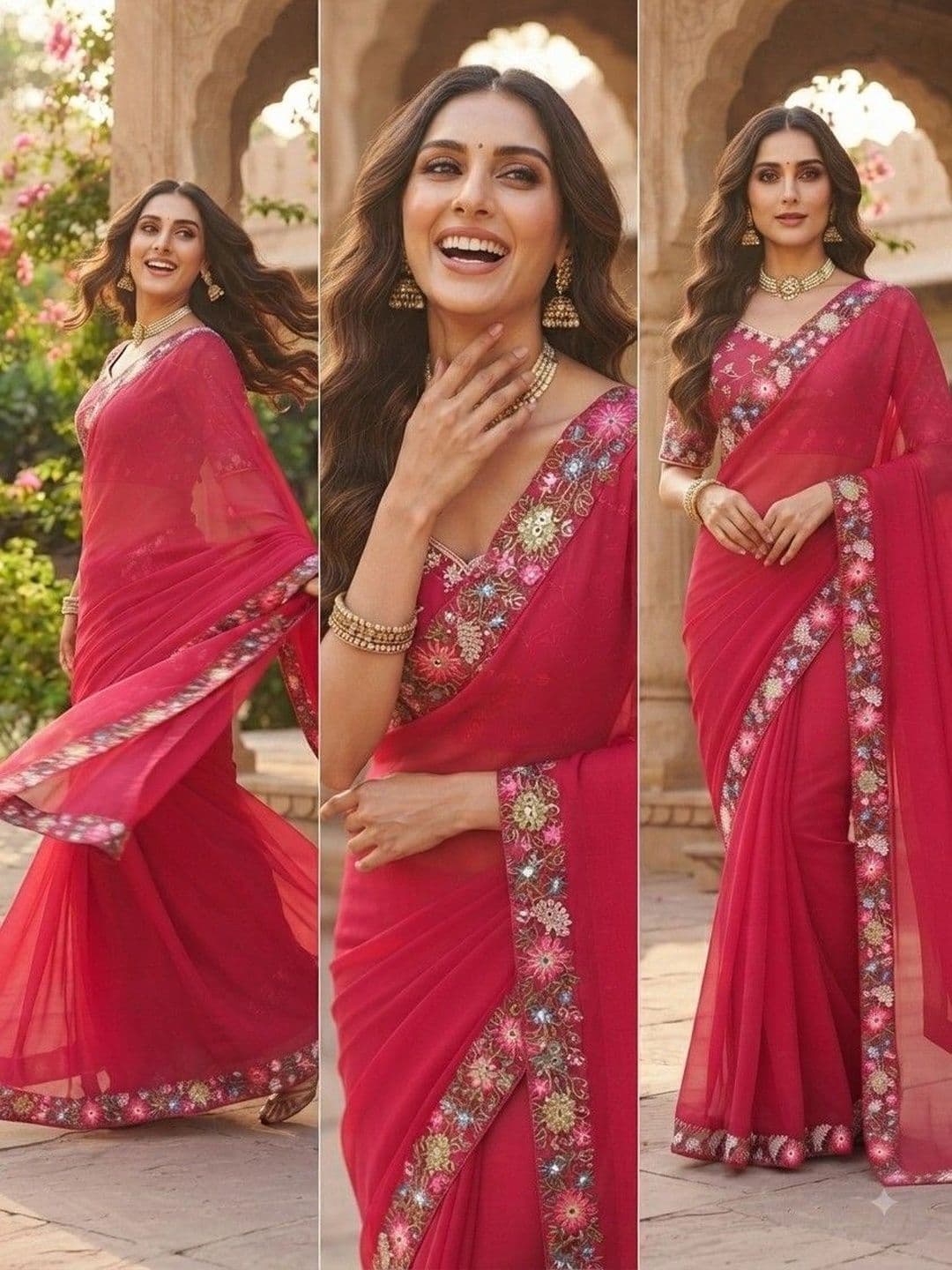 SmileyFashion Floral Embroidered Art Silk Saree thumbnail 2
