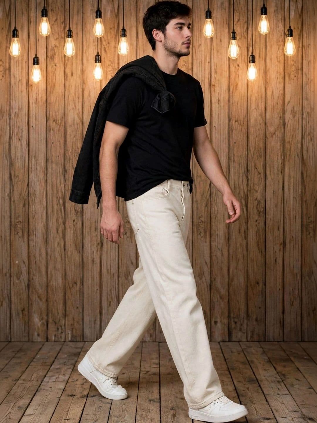 HERE&NOW Men's Off-White Solid Wide-Leg Jeans thumbnail 4