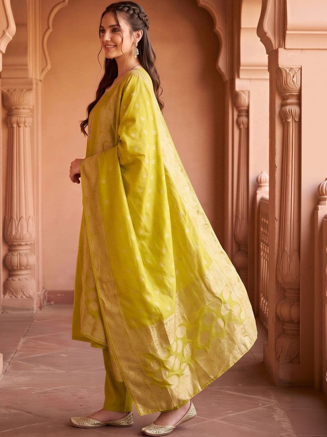 Indo Era Women Ethnic Motifs Embroidered Regular Thread Work Kurta with Trousers & With Dupatta thumbnail 2