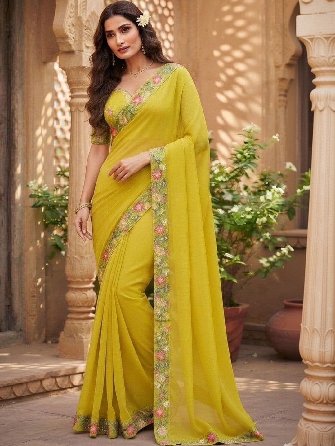 SmileyFashion Floral Embroidered Art Silk Saree thumbnail 5