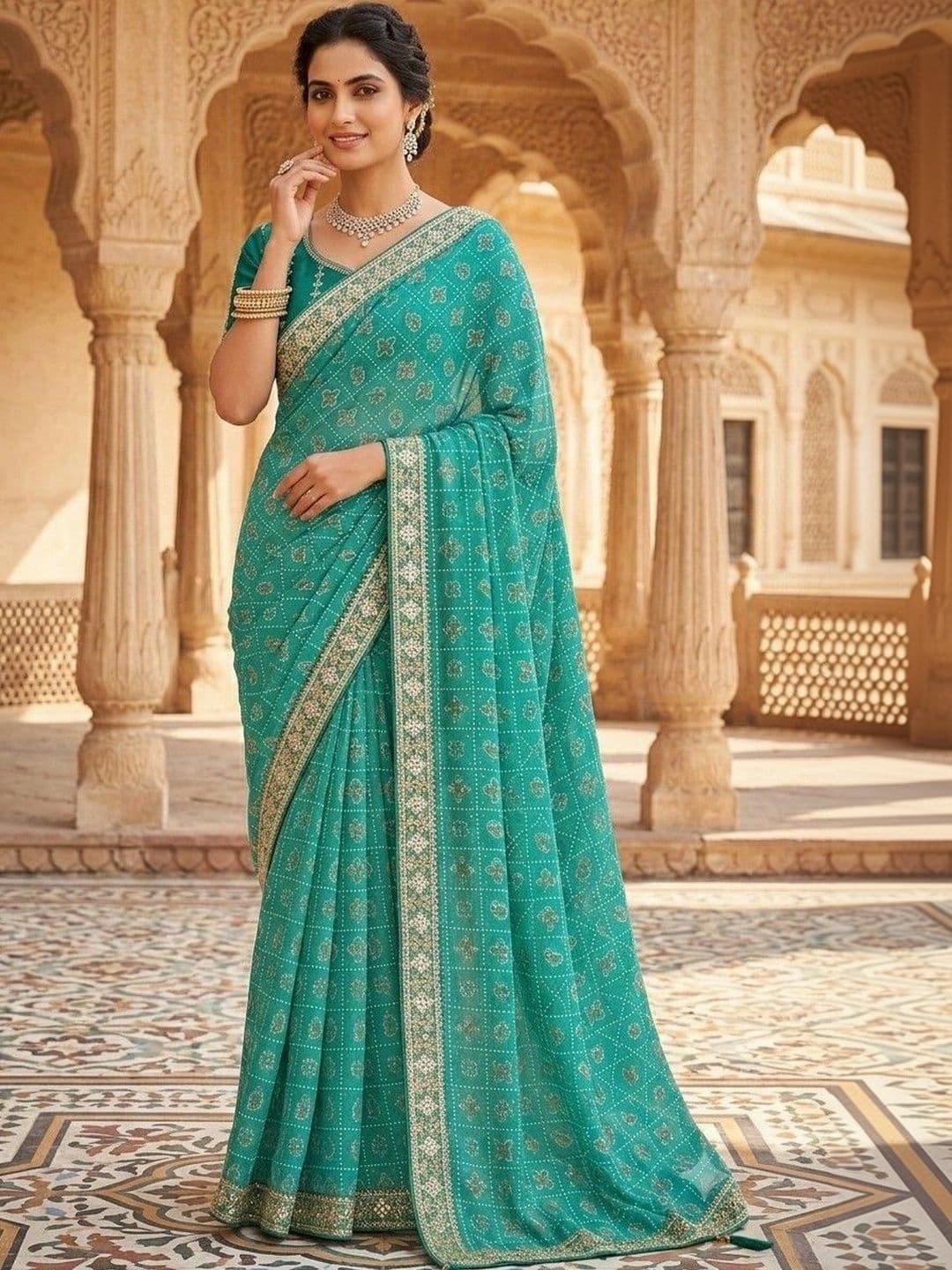 SmileyFashion Bandhani Embroidered Art Silk Designer Bandhani Saree thumbnail 4