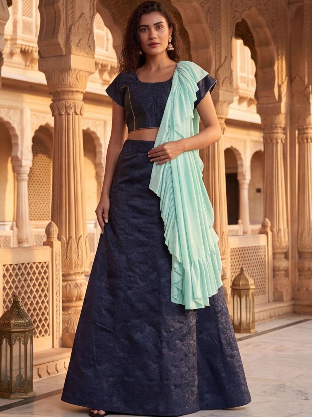 Mitera Semi-Stitched Lehenga & Unstitched Blouse With Dupatta thumbnail 2