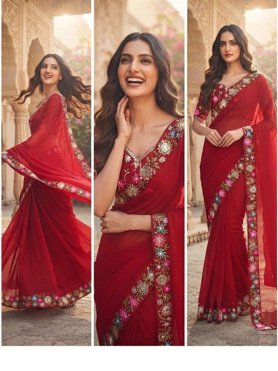 SmileyFashion Floral Embroidered Art Silk Saree thumbnail 4