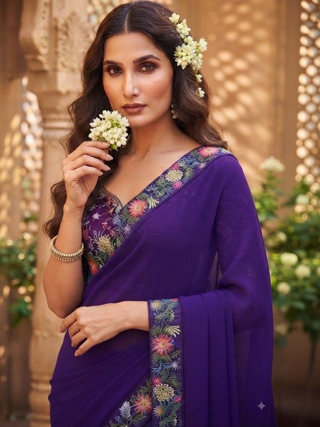 SmileyFashion Floral Embroidered Art Silk Saree thumbnail 2