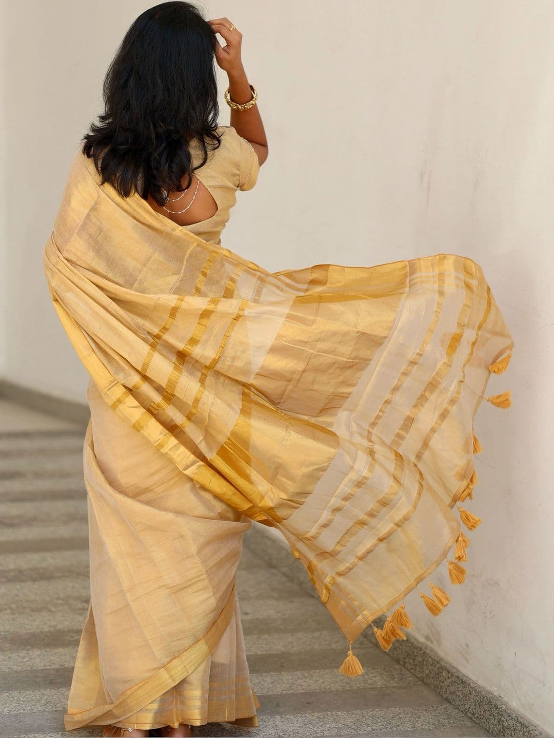 Mitera Striped Pure Cotton Kasavu Saree thumbnail 6