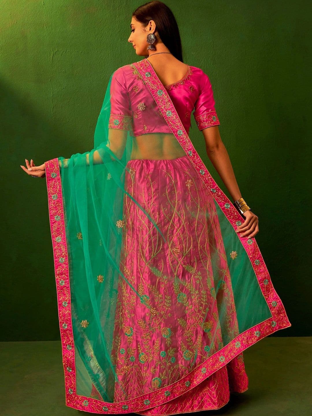 Mitera Embroidered Thread Work Semi-Stitched Lehenga & Unstitched Blouse With Dupatta thumbnail 4