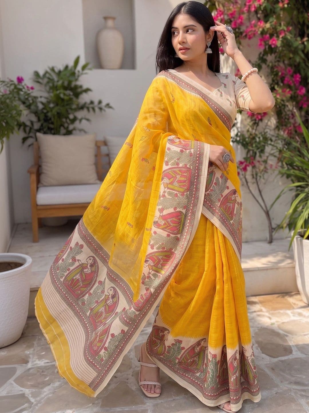 IndianRang Linen Blend Designer Saree thumbnail 5