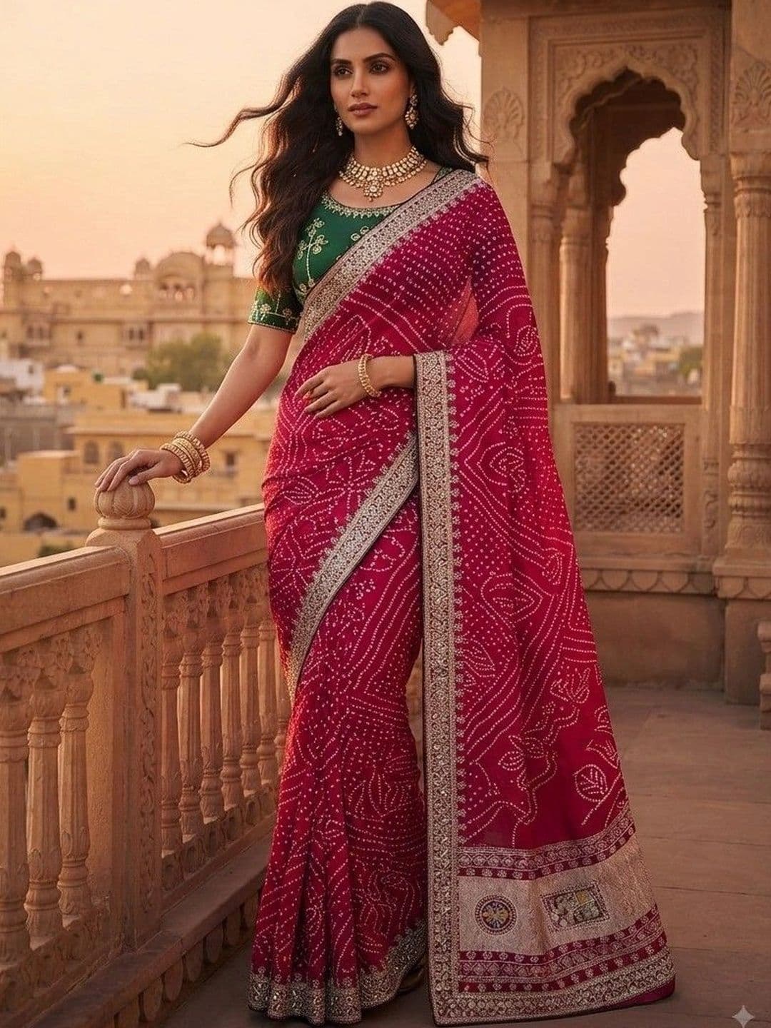 SmileyFashion Bandhani Embroidered Art Silk Designer Saree - view 1