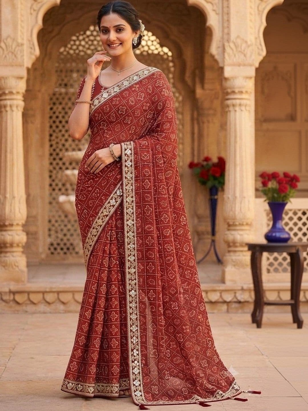 SmileyFashion Bandhani Embroidered Art Silk Designer Bandhani Saree thumbnail 2