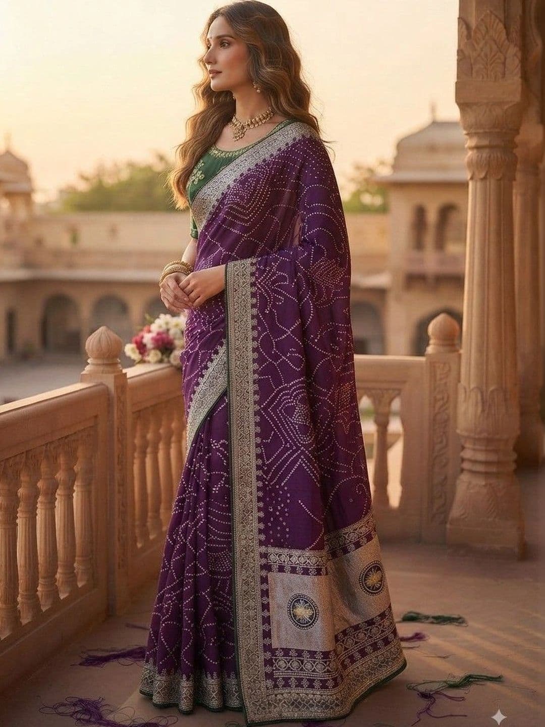 SmileyFashion Bandhani Embroidered Art Silk Designer Saree thumbnail 3