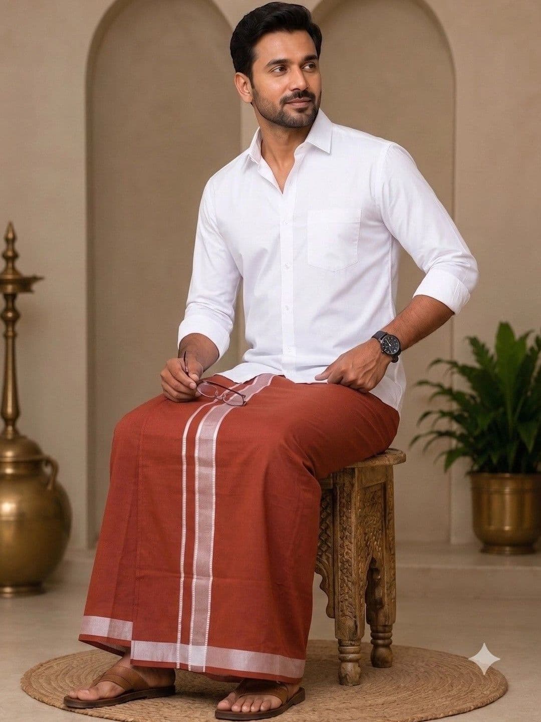 Tharunsha Elite Men Striped Cotton Dhoti Dhotis - view 1
