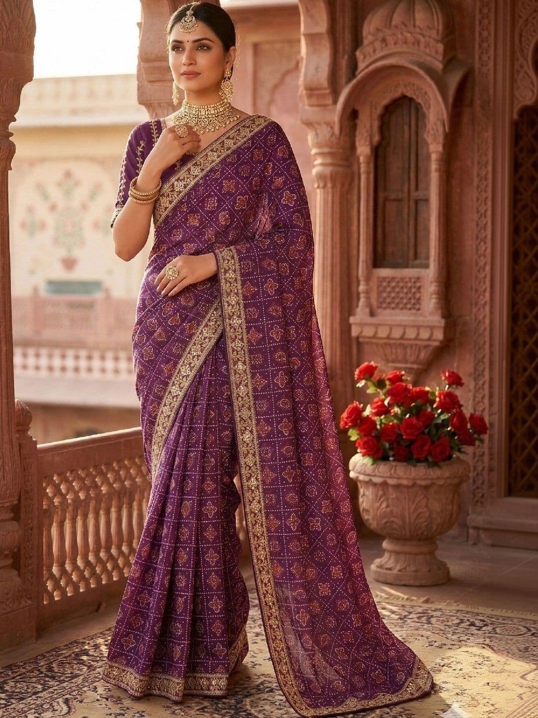SmileyFashion Bandhani Embroidered Art Silk Designer Bandhani Saree thumbnail 2