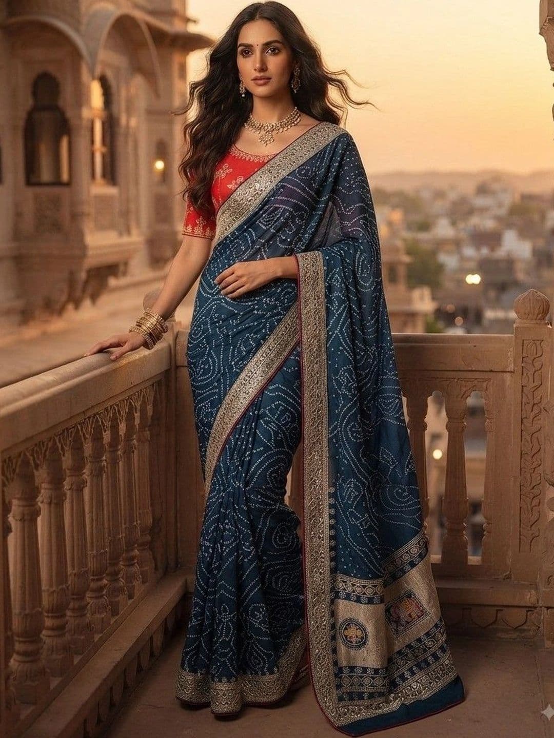 SmileyFashion Bandhani Zari Art Silk Designer Saree thumbnail 5