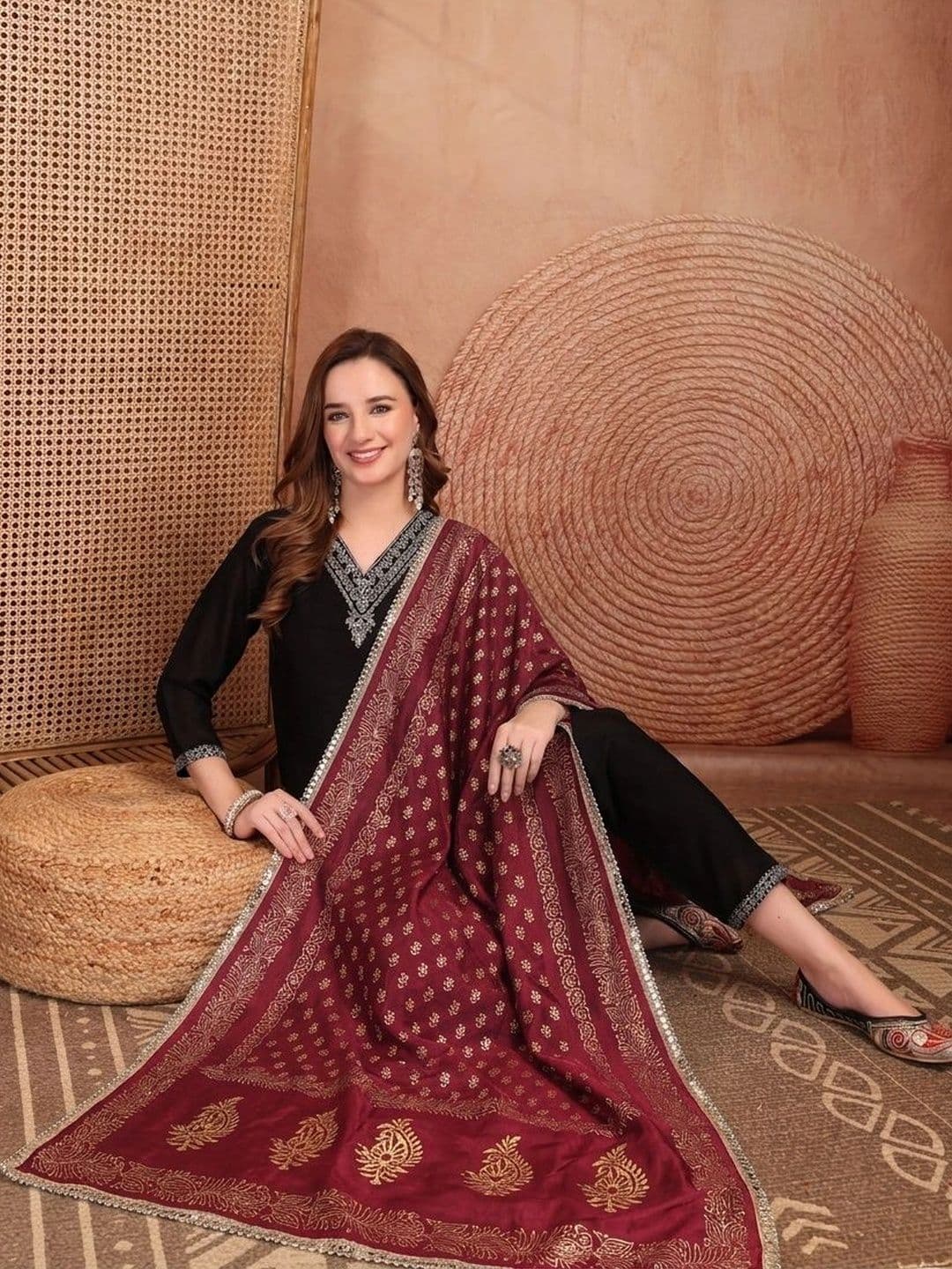 Clora Creation Ethnic Motifs Foil Print Dupatta with Sequinned thumbnail 3