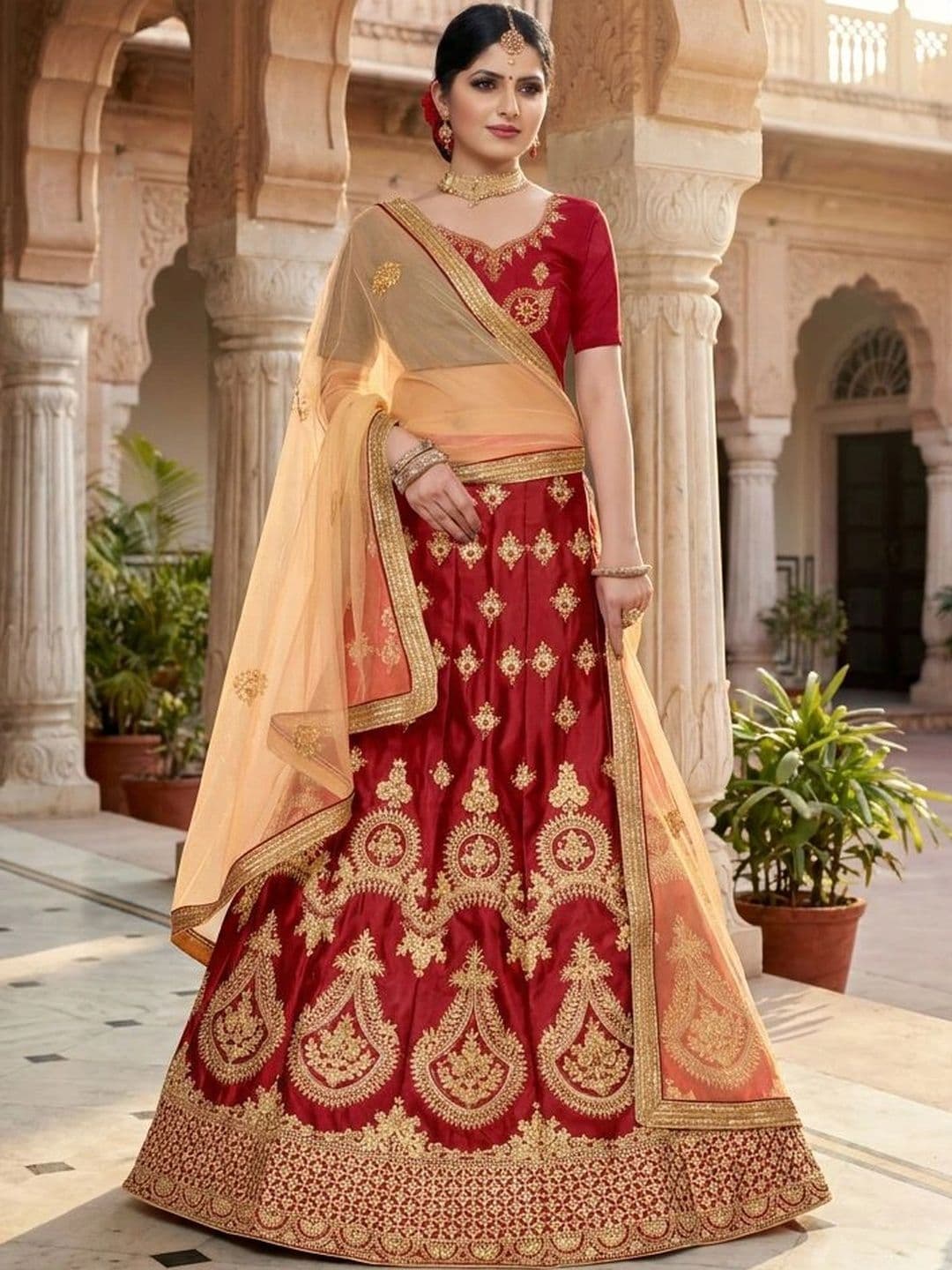 Mitera Embroidered Semi-Stitched Lehenga & Unstitched Blouse With Dupatta - view 1