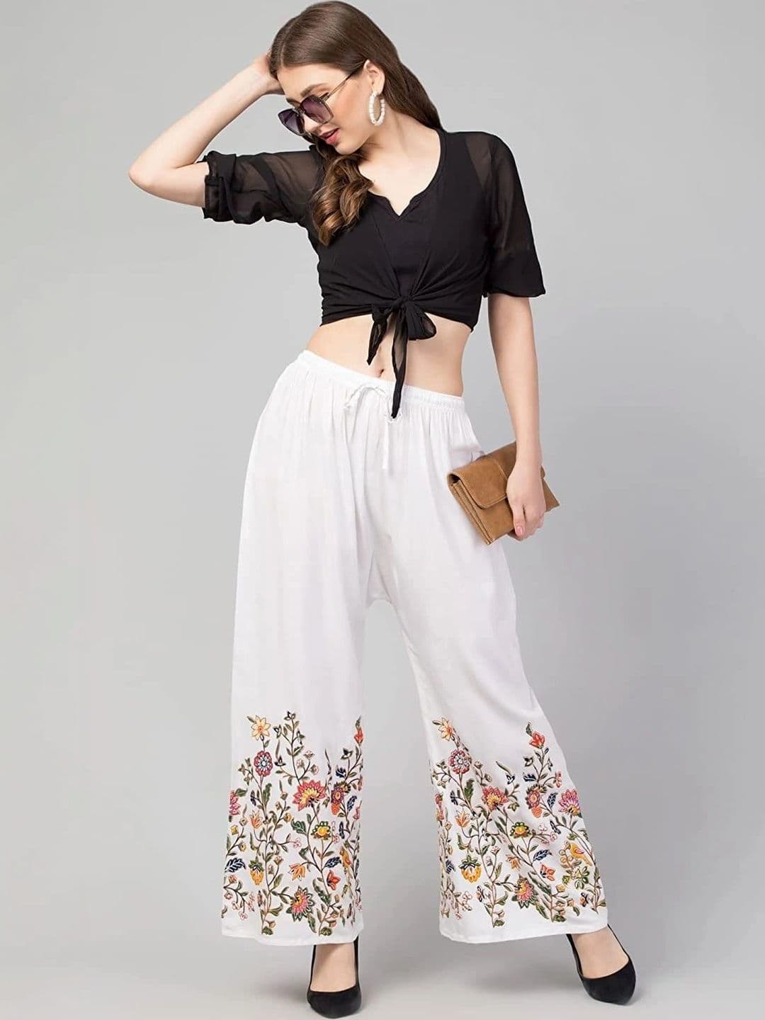 Meyara Women Floral Embroidered Knitted Ethnic Palazzos thumbnail 3