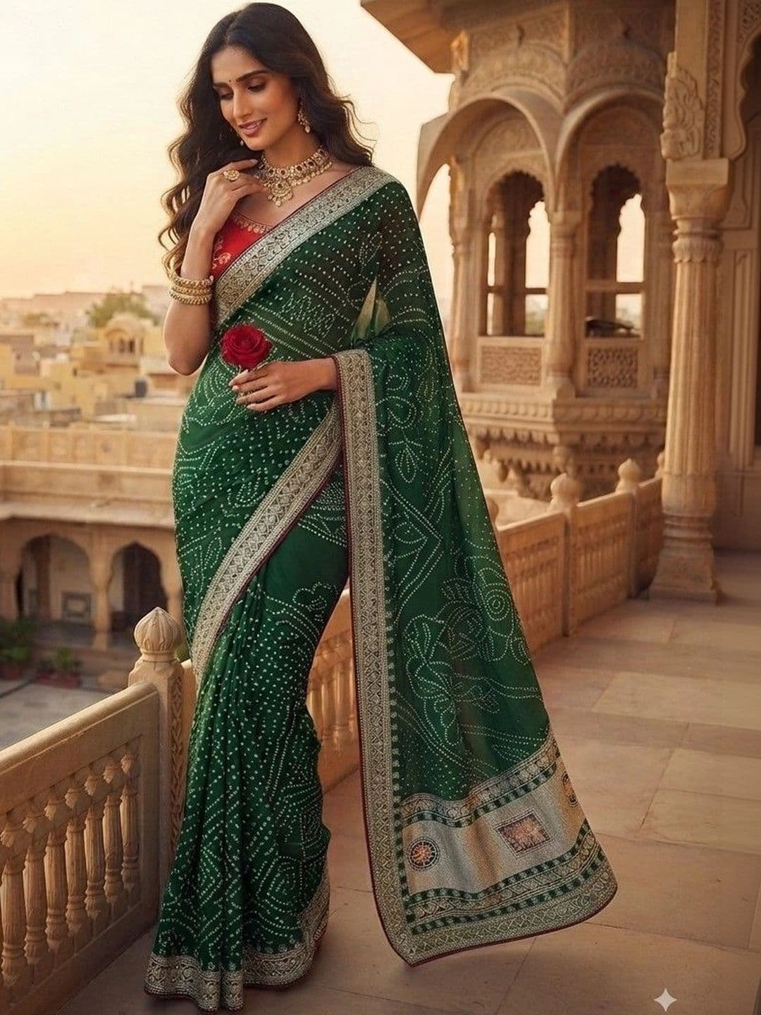 SmileyFashion Bandhani Embroidered Art Silk Designer Saree thumbnail 3